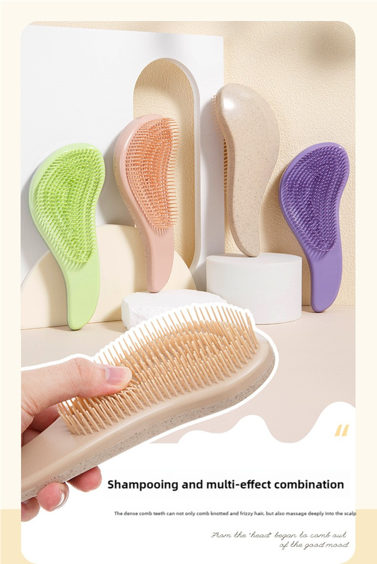 Green Eco-Friendly Wheat Straw Hair Care Set - Massage Brush, Detangling Comb, and V-shaped Comb for All Hair Types
