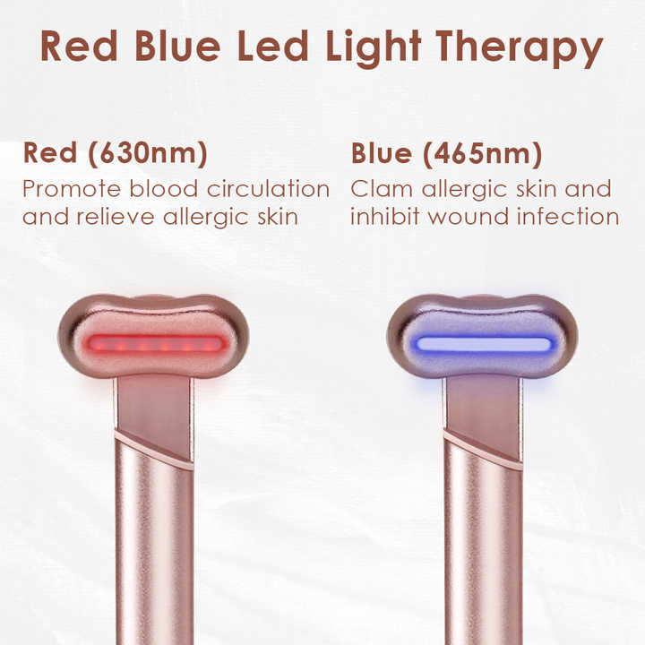 Pink LED Facial Skincare Wand - Portable Eye Care Device, EMS Microcurrent & Red Light Therapy for Wrinkles, Dark Circles, and Puffiness Relief