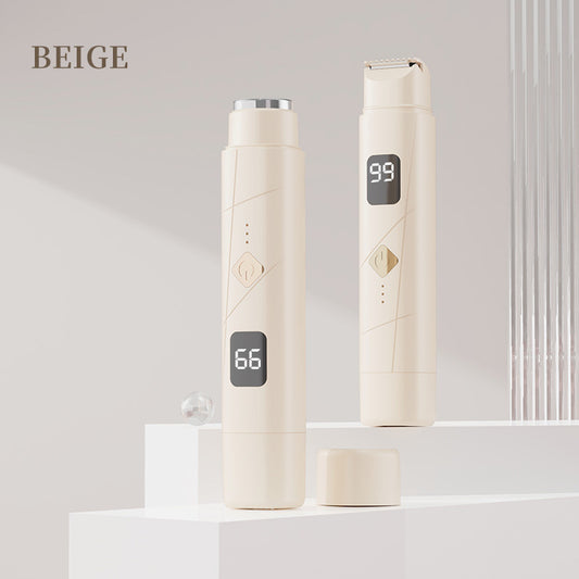 Beige Women's Multifunctional Electric Shaver - Type-C Rechargeable Hair Remover with Display